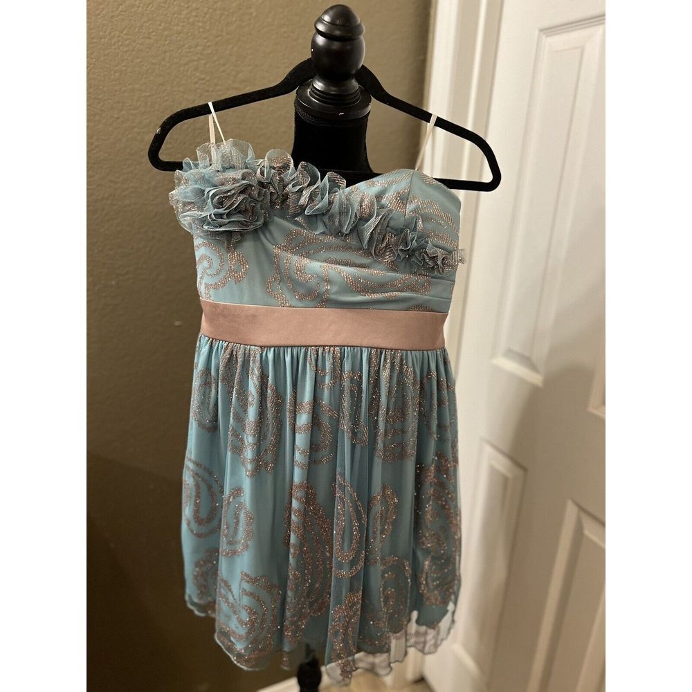 B Wear Size 11 Juniors Formal Dress Prom Dress Teal/Gold Sparkles